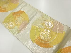 アンティーク　檜扇に鼓模様織出し袋帯（着用可）